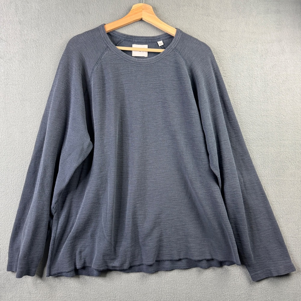 Billy Reid Men XXL Blue Gray Waffle Knit Thermal Long Sleeve Raglan Shirt Cotton